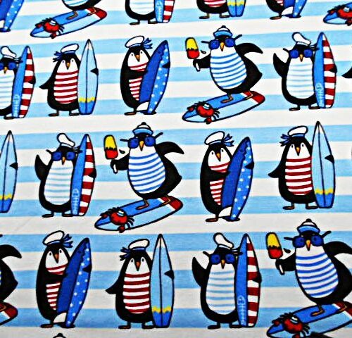 Jersey - Meterware - Pinguine auf Surfbrett - Steinbeck