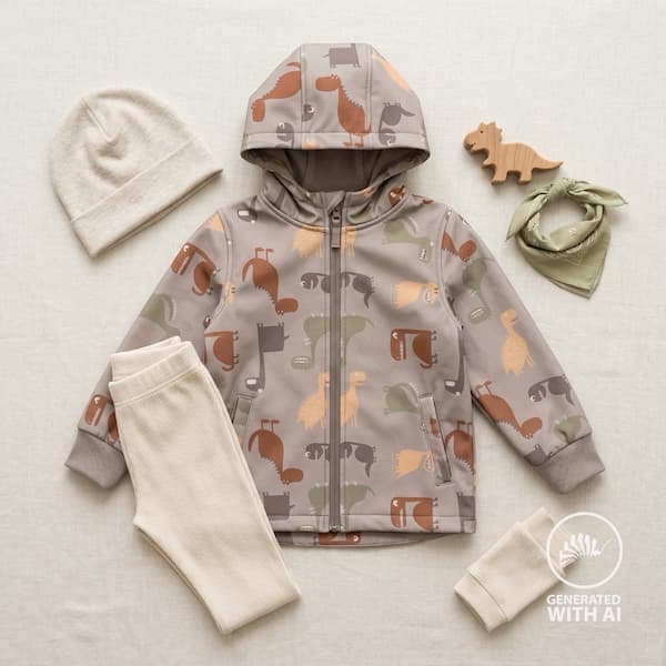 k65042-550_12 Softshell - Meterware - Kinder - Dino's - naiv