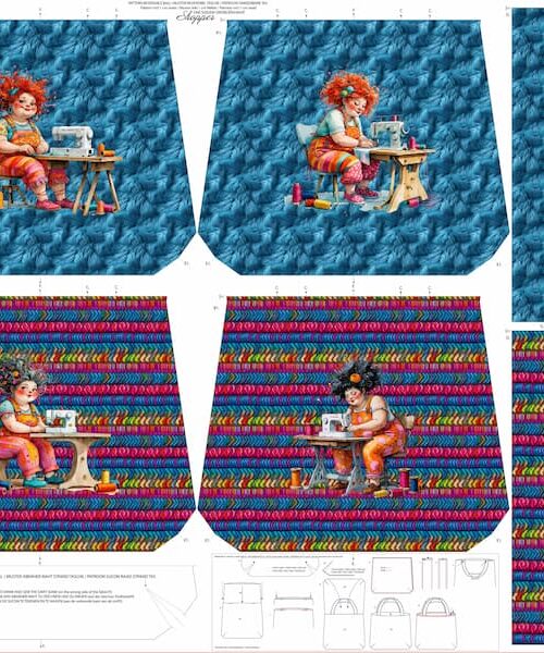Taschen - Panel - Dame mit Nähmaschine